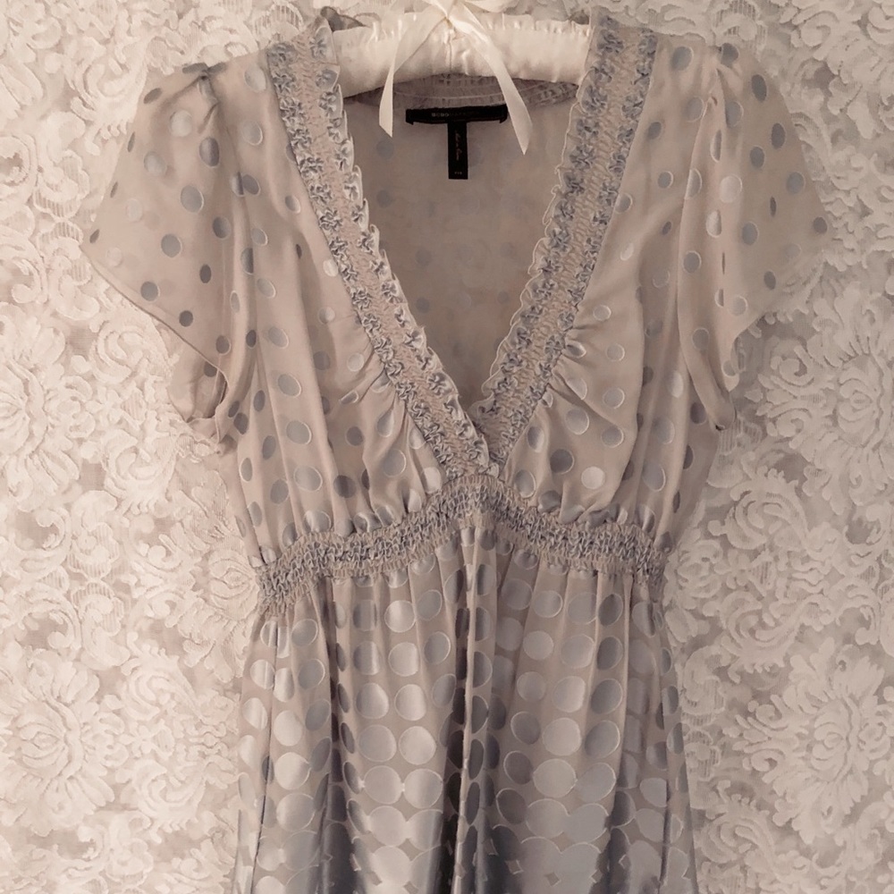 XXS BCBG blouse — never worn, blue silk detailing